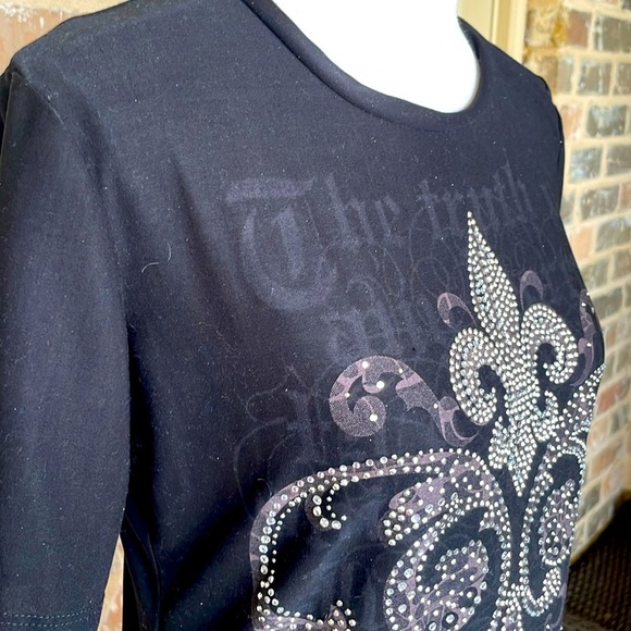Embellished Rhinestone French Quarter Mardi Gras New Orleans Fleur De Lis Top SM - Picture 3 of 13